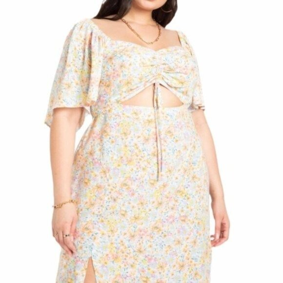 ELOQUII Cinched Front Floral Midi A-Line Dress Size 18W - Picture 2 of 12